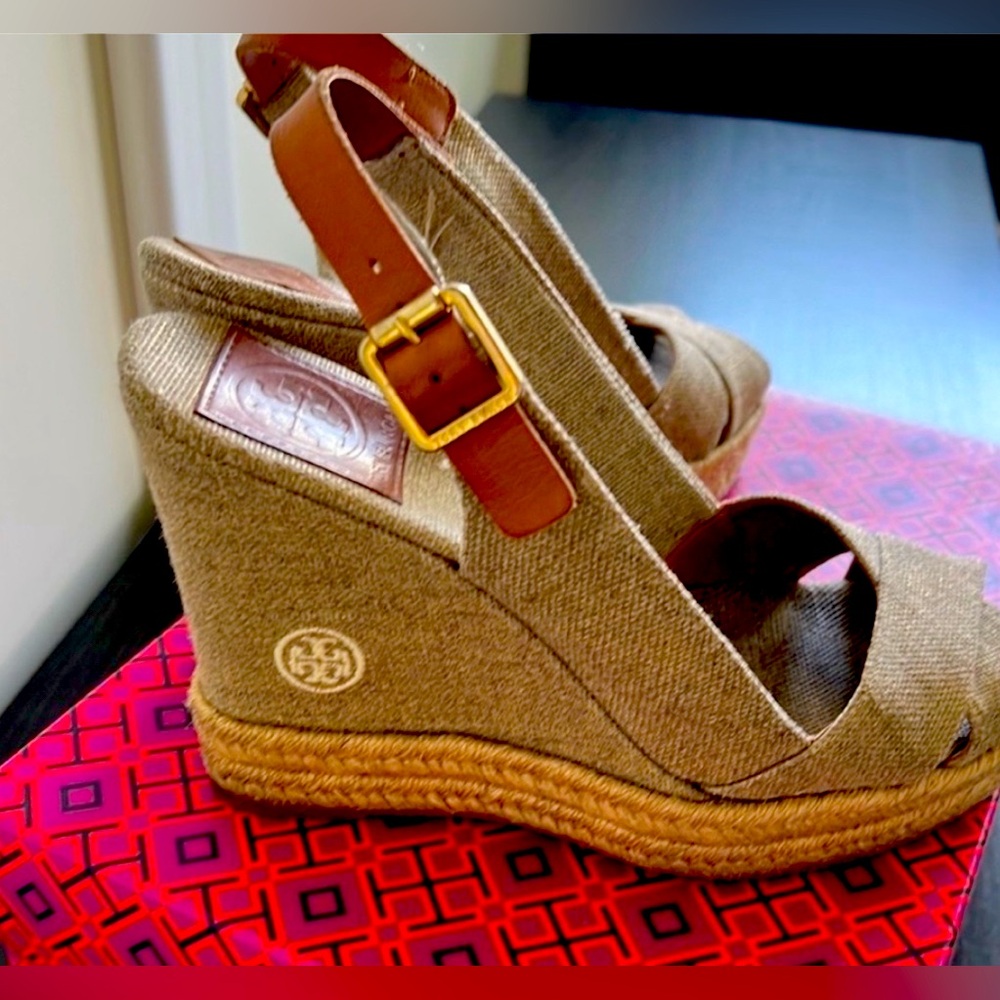 Tory Burch Brown Wedge Espadrilles with Slingback